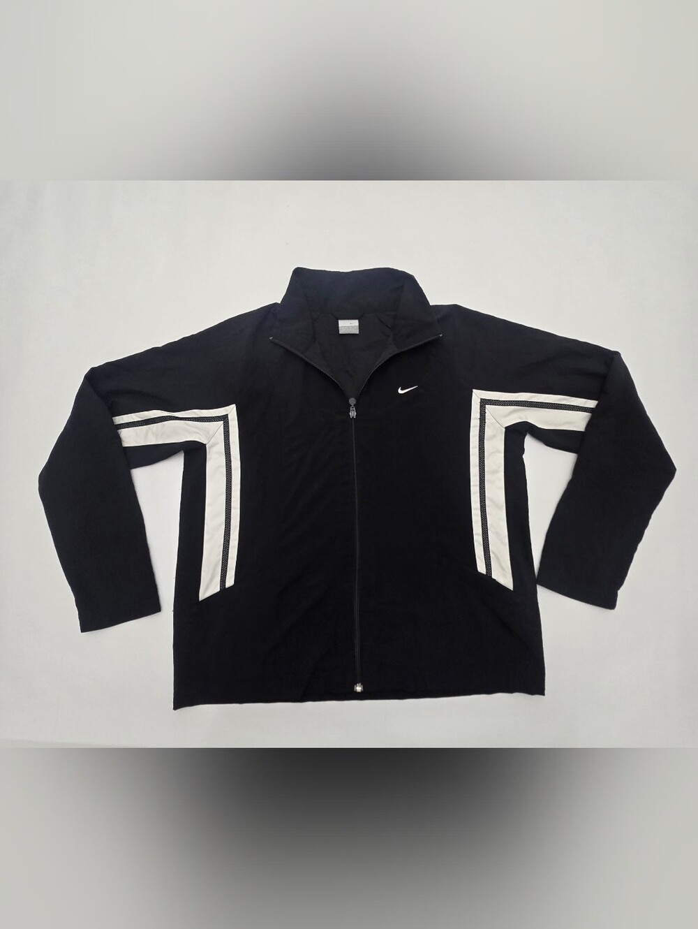 Nike Black Windbreaker Jacket with White Chevron Stripes
